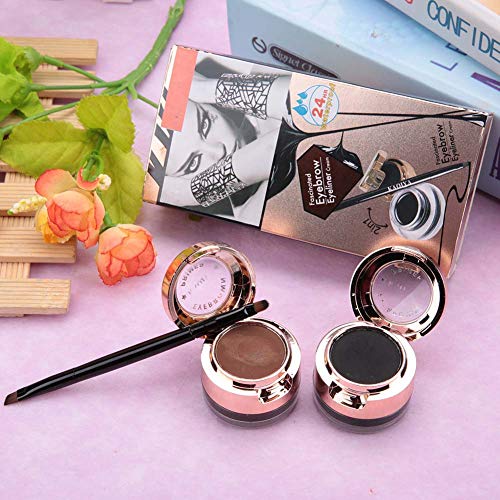 2 en 1 Lápiz de Cejas y Delineador de Ojos, Crema de Delineador de Cejas Duradera a Prueba de Agua, Herramienta Cosmética de Maquillaje Ahumado Marrón + Negro