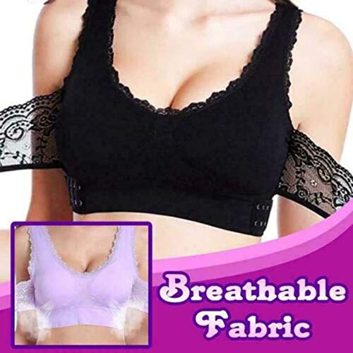 2 Pcs Instacomfort Wireless Lace Lift Bra Back Support,Easy Comfort Bra Front Buckle Seamless Anti-Sagging Sports Yoga Bralette Sleep Bras Wide Straps (Negro+Beige, XL)