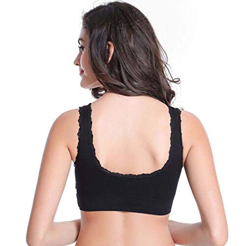 2 Pcs Instacomfort Wireless Lace Lift Bra Back Support,Easy Comfort Bra Front Buckle Seamless Anti-Sagging Sports Yoga Bralette Sleep Bras Wide Straps (Negro+Beige, XL)
