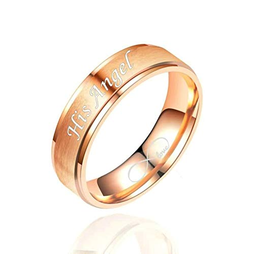 2 Piezas Anillo Acero Inoxidable Grabado Amor Infinito Her Demon y His Angel Oro Rosa Negro Oro Rosa Negro Mujer Talla 17 + Hombre Talla 25