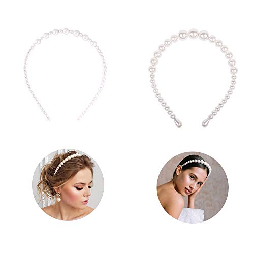 2 Piezas Diademas de Perlas de Imitación de Diseño Simple, Diademas de Perlas de Imitación Blancas, Imitación de Perlas Blancas Accesorios para el Pelo para Niñas de La Mayoría de Las Edades