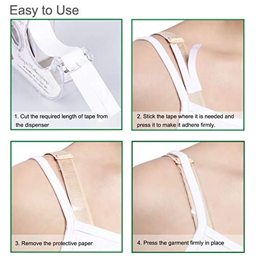 2 Rollos Fashion Tapes Cinta de Doble Cara Transparente Adhesive Tape para Clothes Body con 1 Dispensador