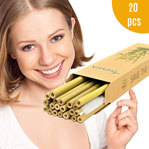 20 pajitas de bambú 100% biodegradables de madera de bambú natural, pajitas lavables y reutilizables para cócteles y todo tipo de bebidas, alternativa al plástico sin BPA, compostables, vegano