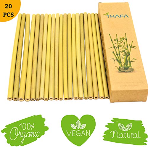 20 pajitas de bambú 100% biodegradables de madera de bambú natural, pajitas lavables y reutilizables para cócteles y todo tipo de bebidas, alternativa al plástico sin BPA, compostables, vegano