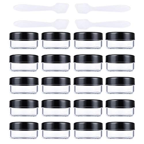 20 Piezas Contenedor Cosmético Vacío de Plástico Transparente - para Frasco Cosmético, Tarro de Polvo, Frasco Labial, Recipiente para Uñas - con 4 Piezas Mini Espátula (10g / 10ml)