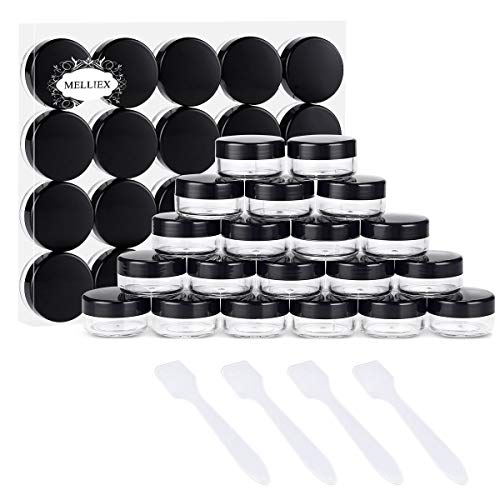 20 Piezas Contenedor Cosmético Vacío de Plástico Transparente - para Frasco Cosmético, Tarro de Polvo, Frasco Labial, Recipiente para Uñas - con 4 Piezas Mini Espátula (10g / 10ml)