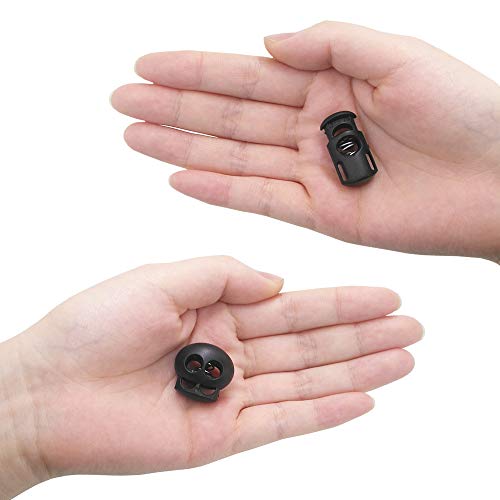 20 piezas de cierre de cordón de plástico y cuerda de nylon de 5/32 pulgadas, SourceTon 10 piezas de orificio único, 10 piezas de tope deslizante con extremo de resorte de doble orificio (negro)