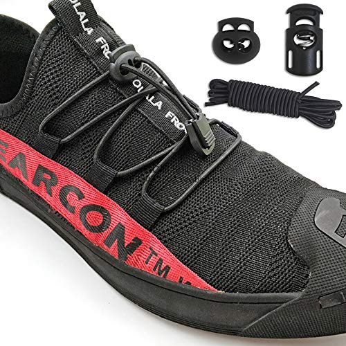 20 piezas de cierre de cordón de plástico y cuerda de nylon de 5/32 pulgadas, SourceTon 10 piezas de orificio único, 10 piezas de tope deslizante con extremo de resorte de doble orificio (negro)