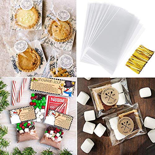 200PCS Bolsa Celofán Transparentes, BESTZY Bolsas de Plástico de Caramelos para Galletas, Panadería, Dulces, Regalos