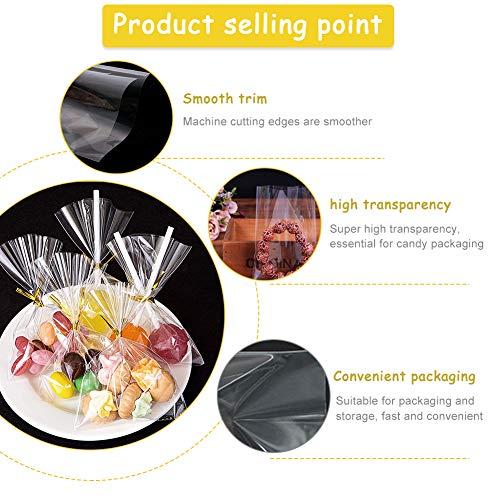 200PCS Bolsa Celofán Transparentes, BESTZY Bolsas de Plástico de Caramelos para Galletas, Panadería, Dulces, Regalos