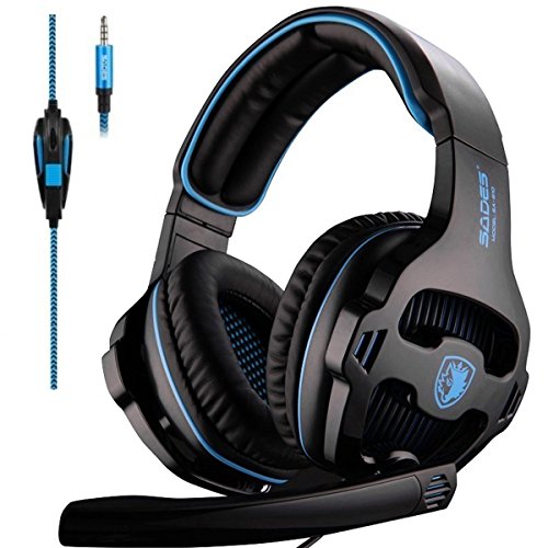 [2016 SADES SA810 Gaming Headset Nuevo lanzado Multi-Plataforma Nuevo Xbox One Juego de Auriculares PS4], Auriculares de Juego Auriculares para Xbox uno PS4 PC portátil Mac iPad iPod (Negro y Azul)