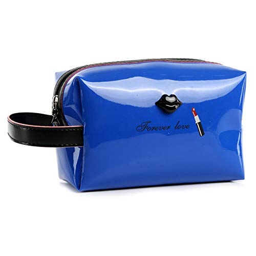 2019 Mujer Mujer Viaje Estuche cosmético portátil de PU Color Brillante Bolsa de cosméticos Bolsos de Mujer Bolsa de Maquillaje multifunción 12x9x19cm Azul