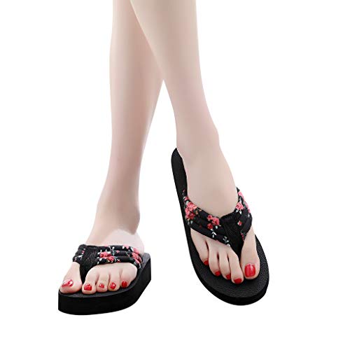2019 Nuevas Mujeres Cómodas Plataforma Sandalia Zapatos Romanas Verano Playa Viajes Zapatillas Damas Plataforma Zoelove Chancletas Bohemias Antideslizantes de tacón Alto/Black,39