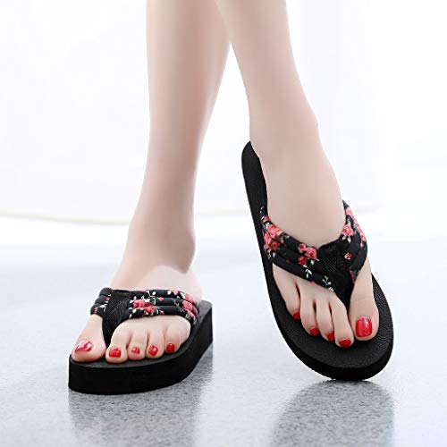 2019 Nuevas Mujeres Cómodas Plataforma Sandalia Zapatos Romanas Verano Playa Viajes Zapatillas Damas Plataforma Zoelove Chancletas Bohemias Antideslizantes de tacón Alto/Black,39