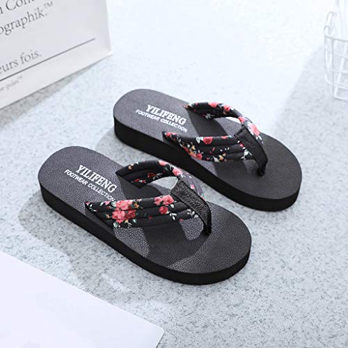 2019 Nuevas Mujeres Cómodas Plataforma Sandalia Zapatos Romanas Verano Playa Viajes Zapatillas Damas Plataforma Zoelove Chancletas Bohemias Antideslizantes de tacón Alto/Black,39