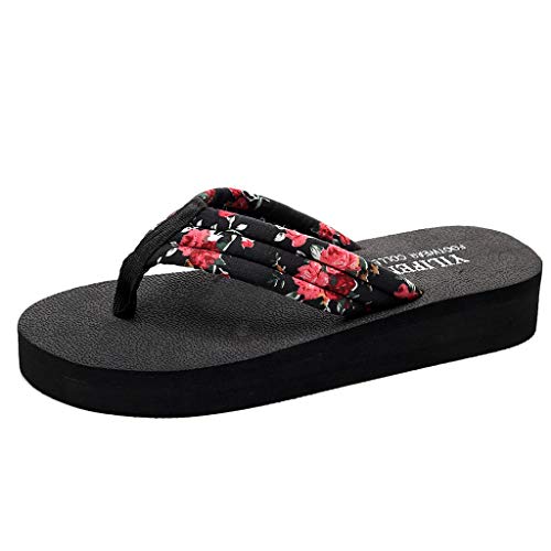 2019 Nuevas Mujeres Cómodas Plataforma Sandalia Zapatos Romanas Verano Playa Viajes Zapatillas Damas Plataforma Zoelove Chancletas Bohemias Antideslizantes de tacón Alto/Black,39