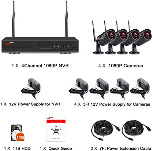 【2020 Nuevo】 Kit Videovigilancia IP WiFi Inalámbrica 1080P 4CH NVR Sistema de Vigilancia WiFi 4 Cámaras de Seguridad con 1TB HDD Sistema CCTV, Visión Nocturna, Acceso Remoto, SWINWAY