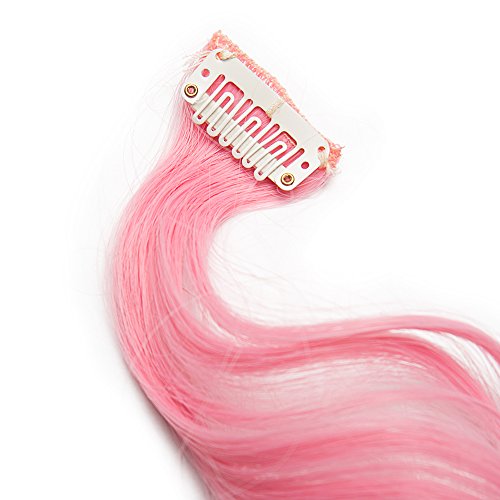 20"(50cm) SEGO Extensoines de Cabello Clip Colores 10PCS Mechas Postizas para Niñas Muñecas [Rosa Oscuro] Pelo Sintético Se Ve Natural Accesorios Rizados(80g)