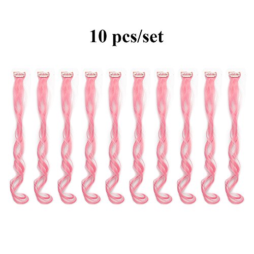 20"(50cm) SEGO Extensoines de Cabello Clip Colores 10PCS Mechas Postizas para Niñas Muñecas [Rosa Oscuro] Pelo Sintético Se Ve Natural Accesorios Rizados(80g)
