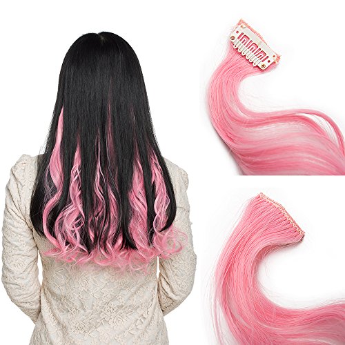 20"(50cm) SEGO Extensoines de Cabello Clip Colores 10PCS Mechas Postizas para Niñas Muñecas [Rosa Oscuro] Pelo Sintético Se Ve Natural Accesorios Rizados(80g)