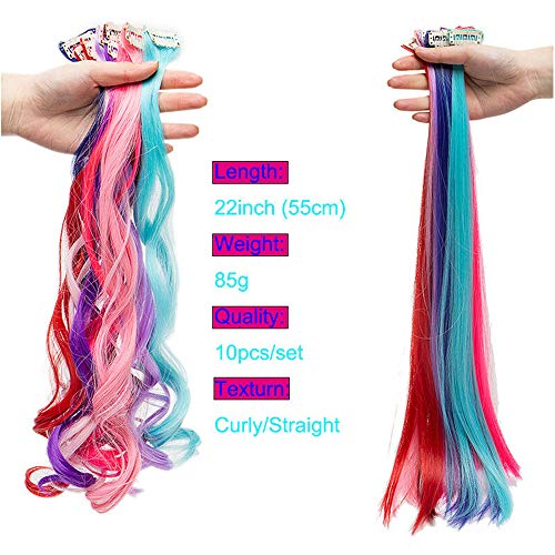 20"(50cm) SEGO Extensoines de Cabello Clip Colores 10PCS Mechas Postizas para Niñas Muñecas [Rosa Oscuro] Pelo Sintético Se Ve Natural Accesorios Rizados(80g)