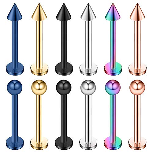 20G Acero inoxidable Bola Spike Labret Monroe Piercing Labio Anillo Tragus Helix Oreja Stud Piercing Joyería 12 Piezas 10mm