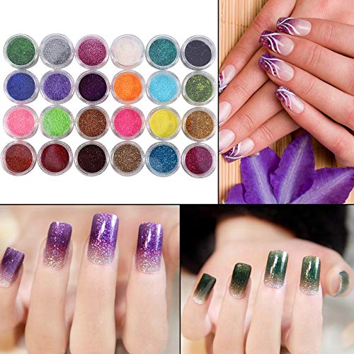 24 colores brillo en polvo Nail Art Tips herramienta de decoración Kit de manicura Nail Art Pigment Glitter