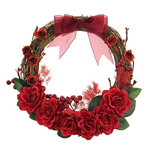 25Cm Artificial Red Rose Flower Front Door Wreath Wedding Home Party Decoration Handmade Festival Business Gift