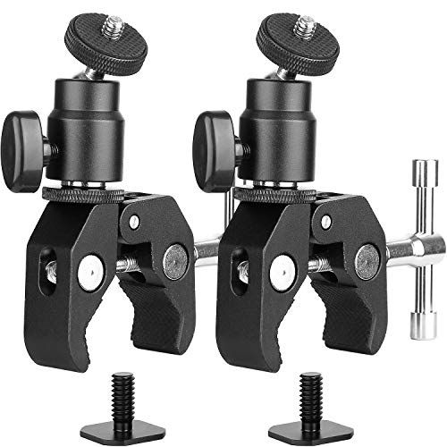 2Pack ChromLives Montaje de Abrazadera de cámara Cabeza de Bola- Súper Abrazadera y Mini Cabeza de Bola Zapata Caliente con 1/4"-20 Tornillo para Monitor, Luces LED, Flash, micrófono y más