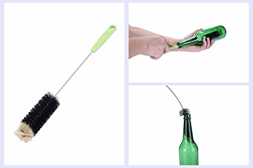 2PCS Cepillo de Botellas,Cepillo de Limpieza con Largo Mango Ideal Para Limpiar Botellas de cerveza estrecha, Cepillo Flexible con Gando para Jarra, Kombucha,Termos,Carafes(2PCS)