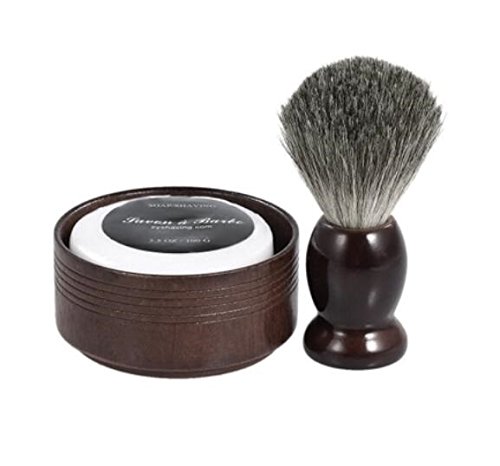 3 brochas de afeitar para el pelo con mango de madera maciza natural marrón de madera para barba y jabón de afeitado de 100 g de leche de cabra para hombres con jabón de afeitar de espuma