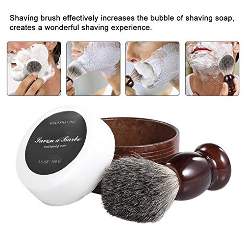 3 brochas de afeitar para el pelo con mango de madera maciza natural marrón de madera para barba y jabón de afeitado de 100 g de leche de cabra para hombres con jabón de afeitar de espuma