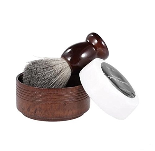 3 brochas de afeitar para el pelo con mango de madera maciza natural marrón de madera para barba y jabón de afeitado de 100 g de leche de cabra para hombres con jabón de afeitar de espuma