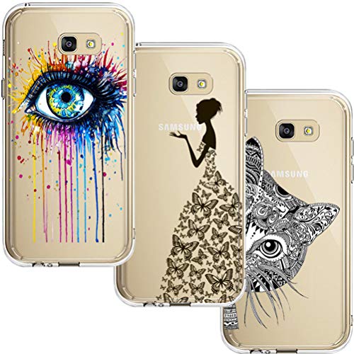 [3 Pack] Estuche Samsung Galaxy A5 2017, Blossom01 Estuche Protector de Silicona Ultra Thin Soft TPU con Dibujos Animados Lindo para Samsung Galaxy A5 2017 - Eye & Butterfly Girl & Cat