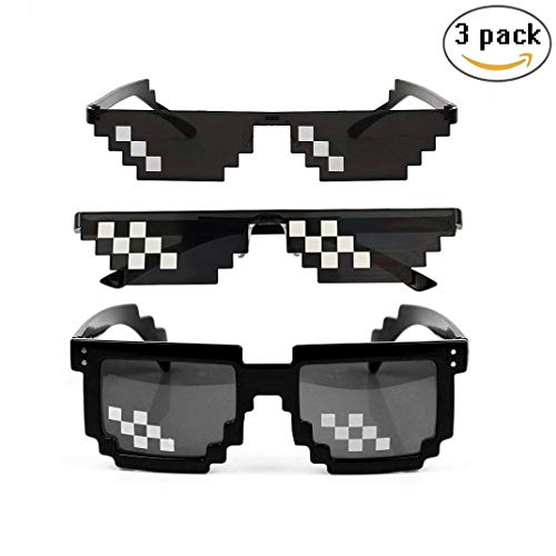 3 Pack Gafas Pixeladas Gafas de Sol Thug Life Mosaico Ojo Desgaste Unisex