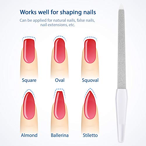 3 Paquetes de Lima de Uñas de Zafiro de Metal Tampón de Uñas de Mango Largo de Plástico Accesorios de Herramienta de Manicura de Cuidado de Uñas (17,2 cm, Blanco)