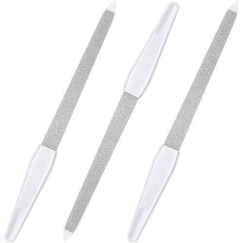 3 Paquetes de Lima de Uñas de Zafiro de Metal Tampón de Uñas de Mango Largo de Plástico Accesorios de Herramienta de Manicura de Cuidado de Uñas (17,2 cm, Blanco)