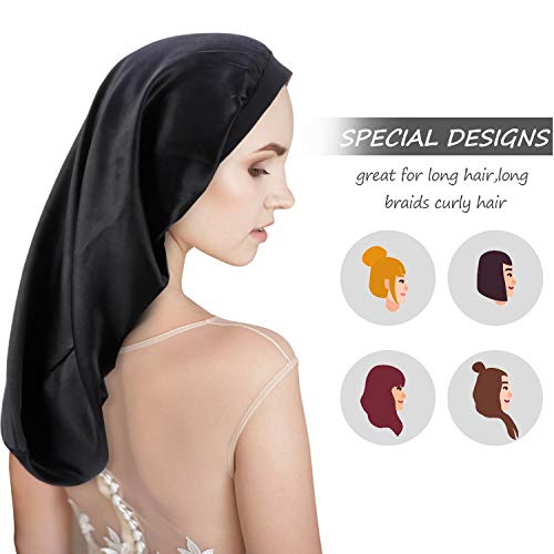 3 Paquetes Gorro de Dormir de Satén Largo para Pelo Largo, Gorra de Satén de Seda Satén de Doble Capa para Mujeres con Dreadlocks Cabello Rizado