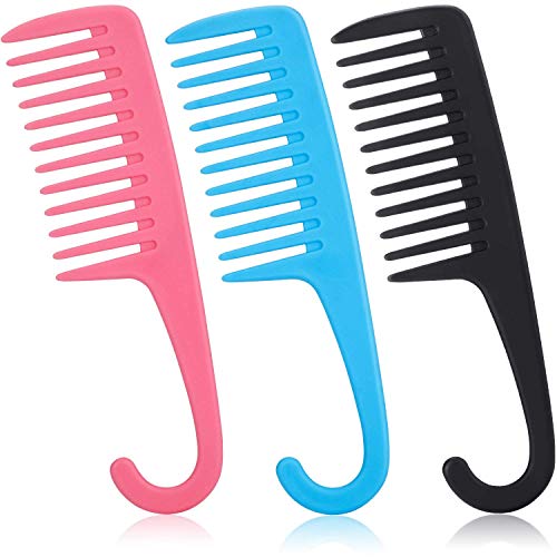 3 peines de ducha de dientes anchos, peine desenredante con gancho, peine húmedo y seco de dientes anchos para desenredar el cabello largo, húmedo o rizado