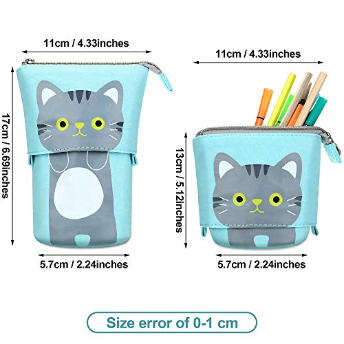 3 Piezas de Estuche Escolar con Dibujo de Lindo Gato Retráctil Portalápices de Transformador de Lona PU Bolsa de Cosméticos Maquillaje Bolsa de Papelería con Cremallera para Alumnos Chicos Chicas