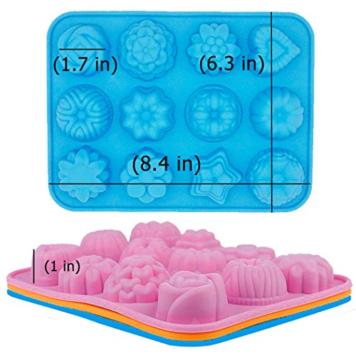 3 piezas Moldes de Pastel de Fondant de Silicona, CNYMANY Formas de flores de 12 cavidades Sartenes de cocina antiadherentes Bandejas de cubitos de hielo para hacer magdalenas de chocolate muffins