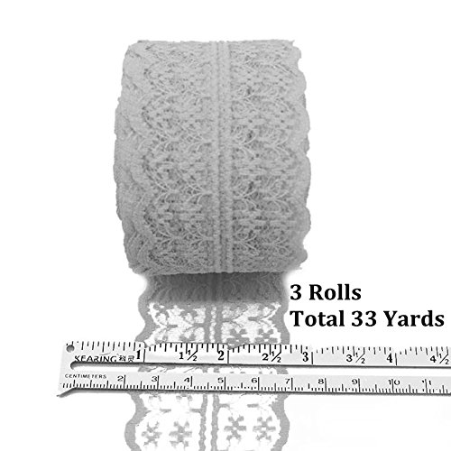 3 rollos de 10 metros de cinta de encaje floral, rosso, 45mm x10m