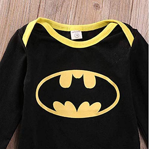 3 Unids Ropa Bebe Verano BEB¨¦S Reci¨¦N Nacidos Bebe Ni?Os Batman Mamelucos Zapatos Trajes De Sombrero Ropa Set BEB¨¦ Fresco Traje De Tela De Batman (Negra A, 80(6-12 Meses))
