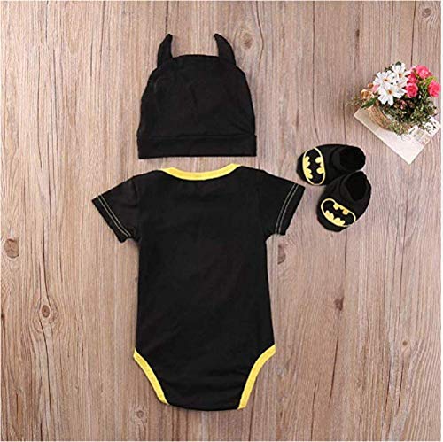 3 Unids Ropa Bebe Verano BEB¨¦S Reci¨¦N Nacidos Bebe Ni?Os Batman Mamelucos Zapatos Trajes De Sombrero Ropa Set BEB¨¦ Fresco Traje De Tela De Batman (Negra A, 80(6-12 Meses))