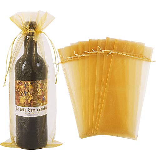 30 bolsas de organza doradas, para botellas de vino, con cordón para Navidad