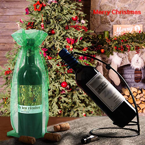 30 bolsas de organza para vino, bolsas de malla transparente para regalo de vino, fundas para botellas, vestidos con cordón para Navidad (verde)