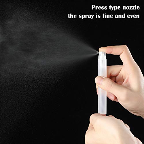 30 Mini Botella de Spray de Perfume Tubo de Perfume Esmerilado de Plástico Recargable Pulverizador de Niebla Fina Vacía de Perfume con 10 Mini Embudos y 10 Goteros Líquidos de Plástico, 10 ml, 5 ml