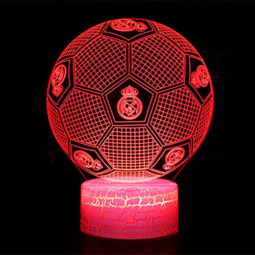 3D Lámpara de Escritorio NHSUNRAY 7 colores LED Touch lámpara de mesa con control remoto para niños cumpleaños regalo de San Valentín de Navidad (Real Madrid football)