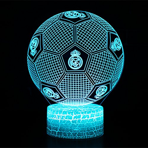 3D Lámpara de Escritorio NHSUNRAY 7 colores LED Touch lámpara de mesa con control remoto para niños cumpleaños regalo de San Valentín de Navidad (Real Madrid football)
