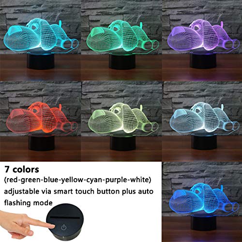 3D Lámpara óptico Illusions Luz Nocturna, EASEHOME LED Lámpara de Mesa Luces de Noche para Niños Decoración Tabla Lámpara de Escritorio 7 Colores Cambio de Botón Táctil y Cable USB, Perro